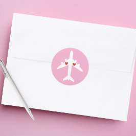 Adesivo Redondo Cute Airplane Hearts Girl Pilot Pink Personalized