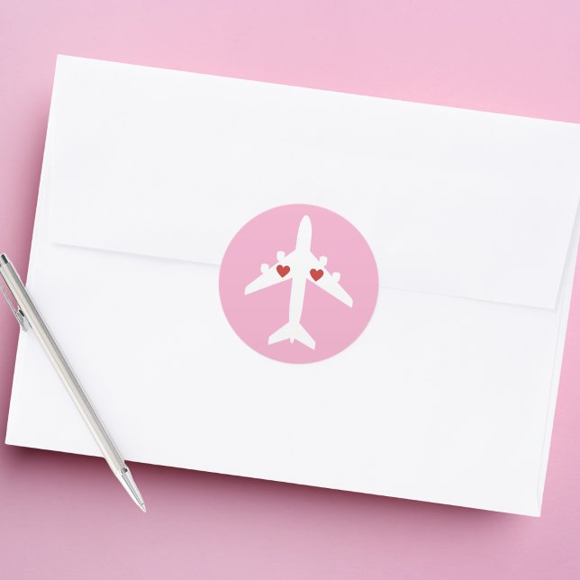 Adesivo Redondo Cute Airplane Hearts Girl Pilot Pink Personalized  (Criador carregado)