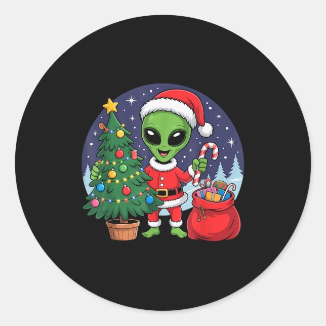Adesivo Redondo Cute Alien Christmas Tree Lights Xmas Holidays Win (Frente)