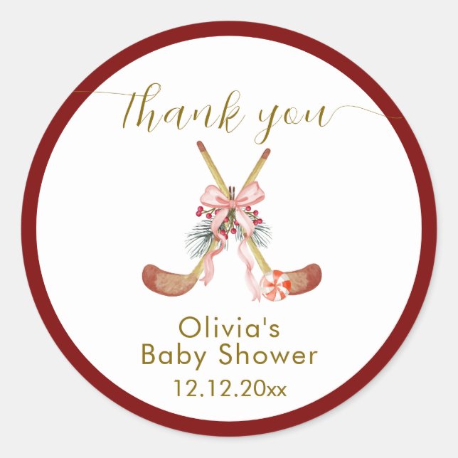 Adesivo Redondo Cute All Stars Bow Hockey Girl Baby Shower (Frente)