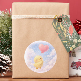 Adesivo Redondo Cute Alma Chick with Heart Balloon