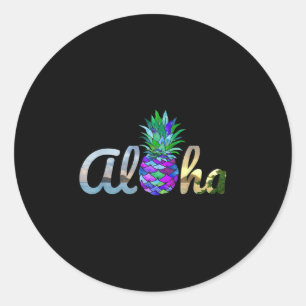 Adesivo Redondo Cute Aloha Hawaii Pineapple Mermaid Purple Beach L