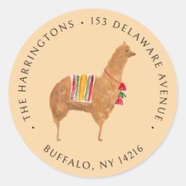 Adesivo Redondo Cute Alpaca Hand-Drawn Animal Return Address