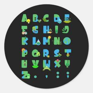 Adesivo Redondo Cute Alphabet Funny Earth Day Abc Alphabet Profess