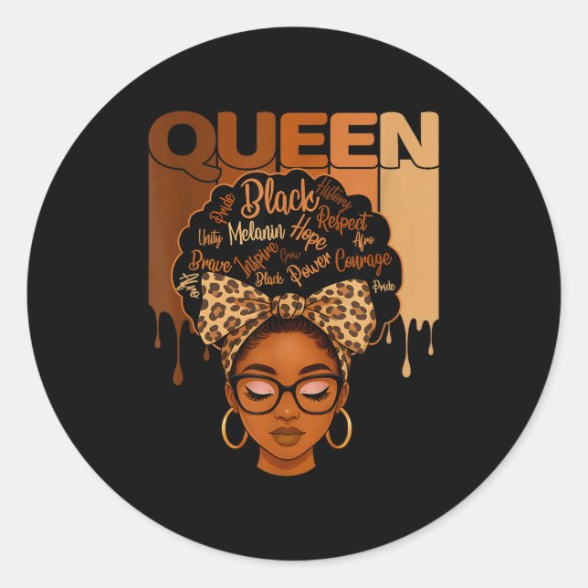 Adesivo Redondo Cute American Melanin History Queen Black African (Frente)