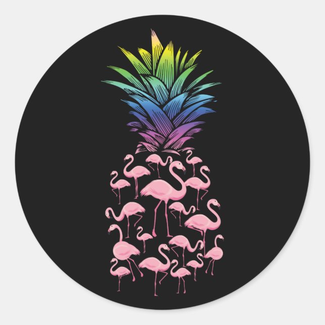 Adesivo Redondo Cute And Lovely Pink Flamingo Pineapple Love (Frente)