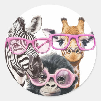 Adesivo Redondo Cute Animal Friends Sticker – Zebra Giraffe Monkey