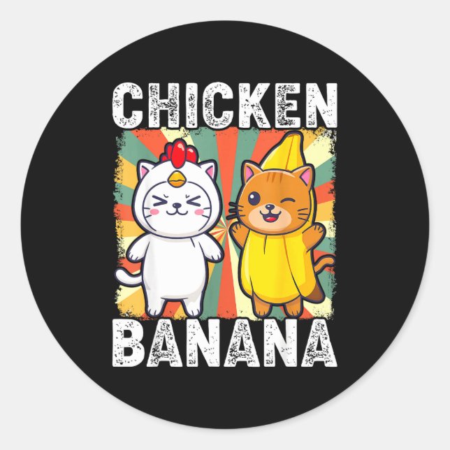Adesivo Redondo Cute Animals In Chicken And Banana Costumes Kawaii (Frente)