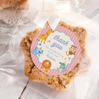 Adesivo Redondo Cute Animals Safari Girl 1st Birthday