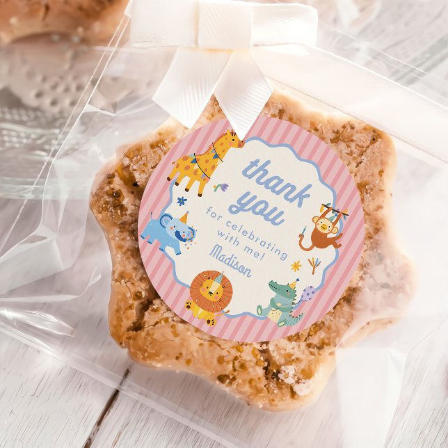 Adesivo Redondo Cute Animals Safari Girl 1st Birthday (Criador carregado)