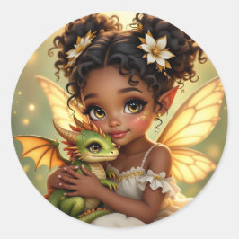 Adesivo Redondo Cute Anime Fairy Girl and Chibi Dragon