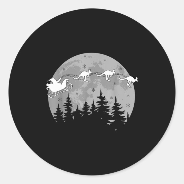 Adesivo Redondo Cute Australia Kangaroo Santa Sleigh Aussie Christ (Frente)