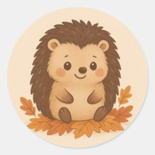 Adesivo Redondo Cute Autumn Hedgehog