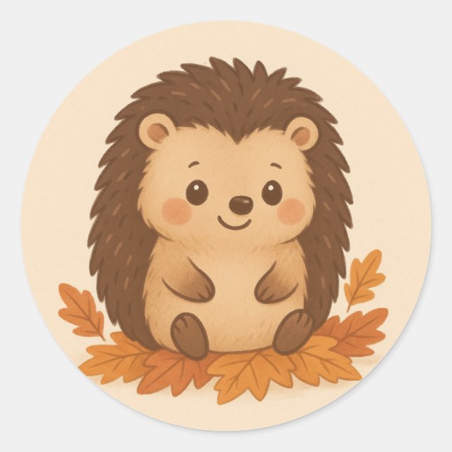 Adesivo Redondo Cute Autumn Hedgehog (Frente)