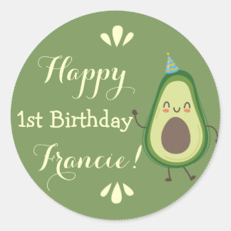 Adesivo Redondo Cute Avocado Personalize Colorful 1st Birthday