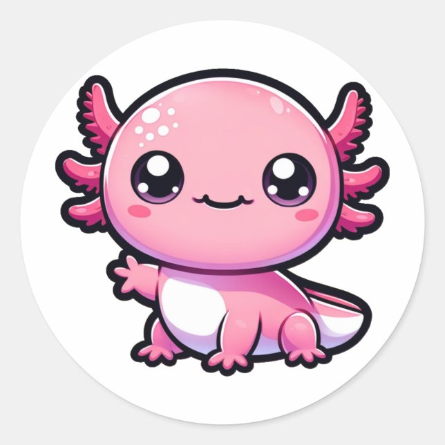 Adesivo Redondo Cute Axolotl Hello (Frente)