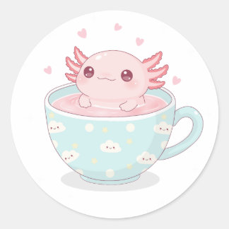 Adesivo Redondo Cute axolotl in a cup