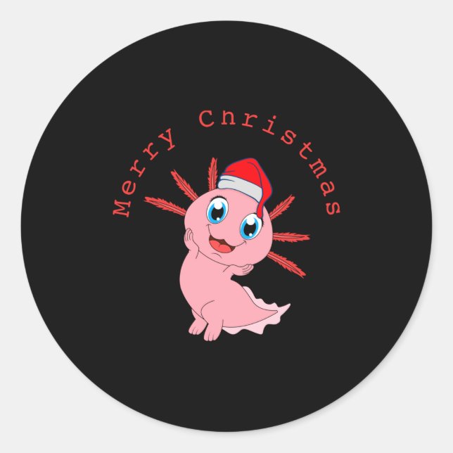Adesivo Redondo Cute Axolotl Santa Merry Christmas T Shirt  (Frente)