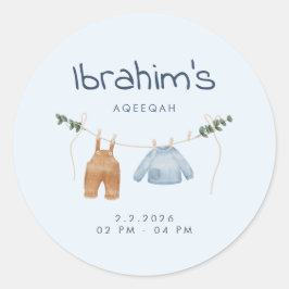 Adesivo Redondo Cute Baby Boy Aqiqah Thank You Stickers Blue Brown