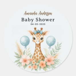 Adesivo Redondo Cute Baby Giraffe Boy Baby Shower | Blue Safari