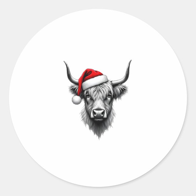 Adesivo Redondo Cute Baby Highland Cow Christmas Santa Gifts Xmas  (Frente)