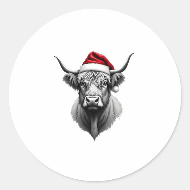 Adesivo Redondo Cute Baby Highland Cow Christmas Santa Gifts Xmas  (Frente)