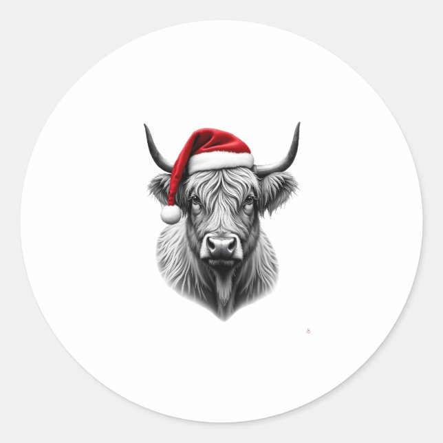 Adesivo Redondo Cute Baby Highland Cow Christmas Santa Gifts Xmas  (Frente)