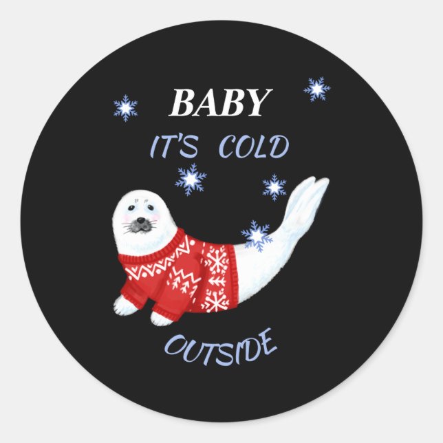 Adesivo Redondo Cute Baby Its Cold Outside Winter Seal T Shirt  (Frente)