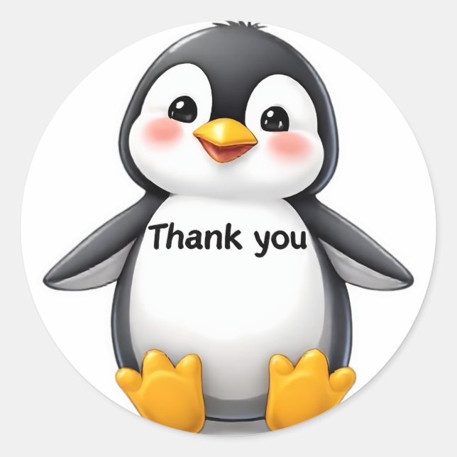 Adesivo Redondo Cute Baby Penguin "Thank You" Sticker  (Frente)