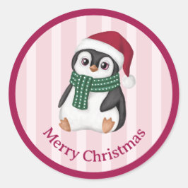 Adesivo Redondo Cute Baby Penguin Wearing Santa Hat Christmas