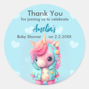 Adesivo Redondo Cute Baby Unicorn CHÁ DE FRALDAS