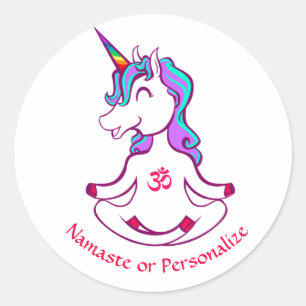 Adesivo Redondo Cute Baby Unicorn Zen Yoga Meditação Namaste