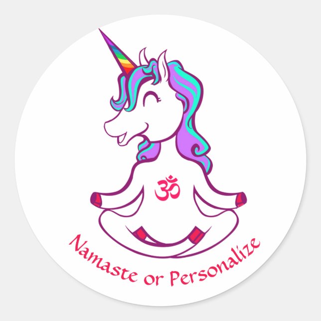 Adesivo Redondo Cute Baby Unicorn Zen Yoga Meditação Namaste (Frente)
