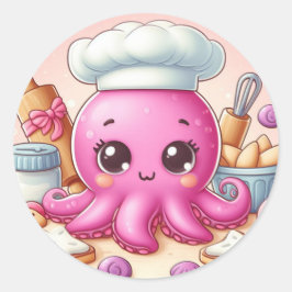 Adesivo Redondo Cute baking octopus circle sticker