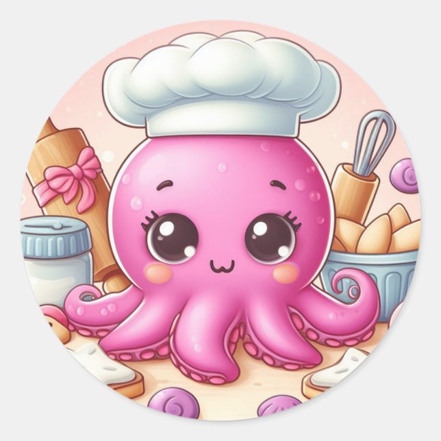 Adesivo Redondo Cute baking octopus circle sticker (Frente)