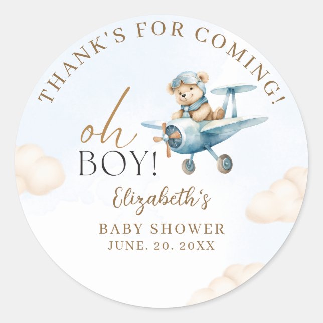 Adesivo Redondo Cute Bear Baby Shower Boy party (Frente)