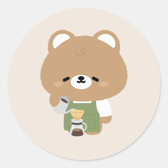 Adesivo Redondo Cute Bear Barista (Frente)