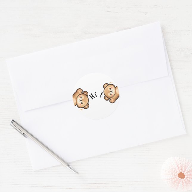 Adesivo Redondo Cute Bear Hi Stickers | Minimal Kawaii Stickers (Envelope)