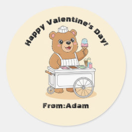 Adesivo Redondo Cute Bear Ice Cream Seller Valentine Classroom