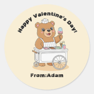 Adesivo Redondo Cute Bear Ice Cream Seller Valentine Classroom