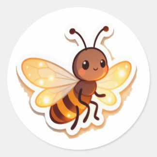 Adesivo Redondo Cute Bee Cartoon Sticker