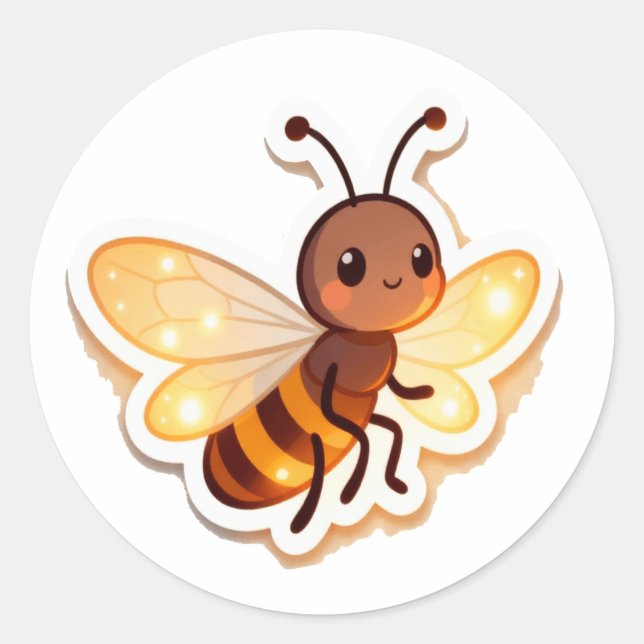 Adesivo Redondo Cute Bee Cartoon Sticker (Frente)