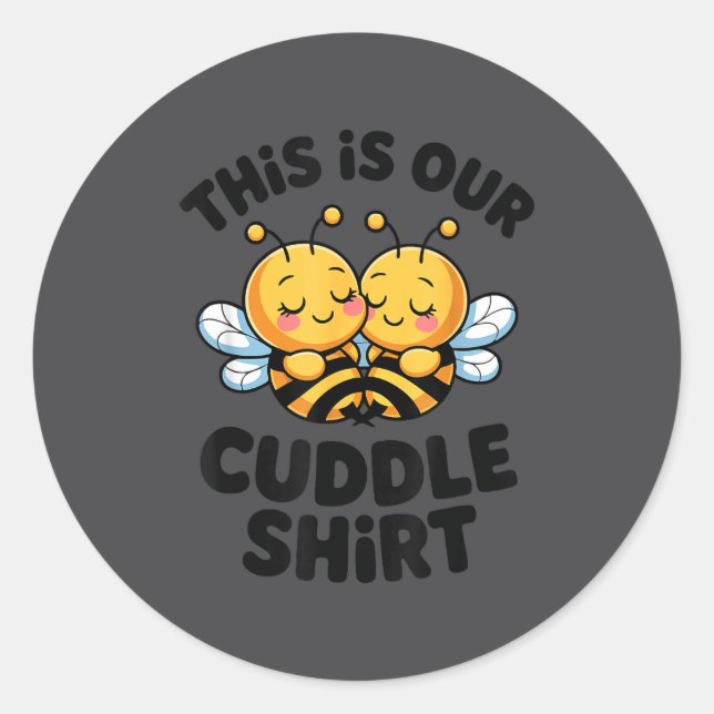 Adesivo Redondo Cute Bee Couple Cuddle Funny Romantic  (Frente)