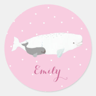 Adesivo Redondo Cute Beluga Whale Girl Gift Nome Personalizado