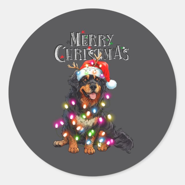 Adesivo Redondo Cute Bernese Mountain Christmas Lights Xmas Dog Lo (Frente)