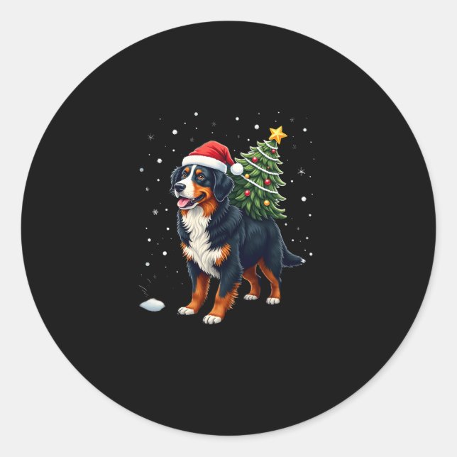 Adesivo Redondo Cute Bernese Mountain Dog in a Christmas Tree for  (Frente)