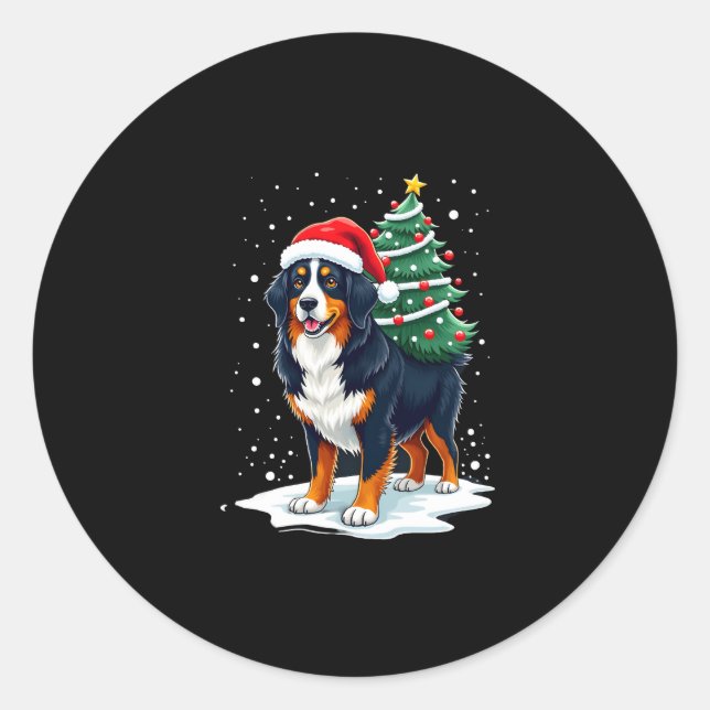 Adesivo Redondo Cute Bernese Mountain Dog in a Christmas Tree for  (Frente)