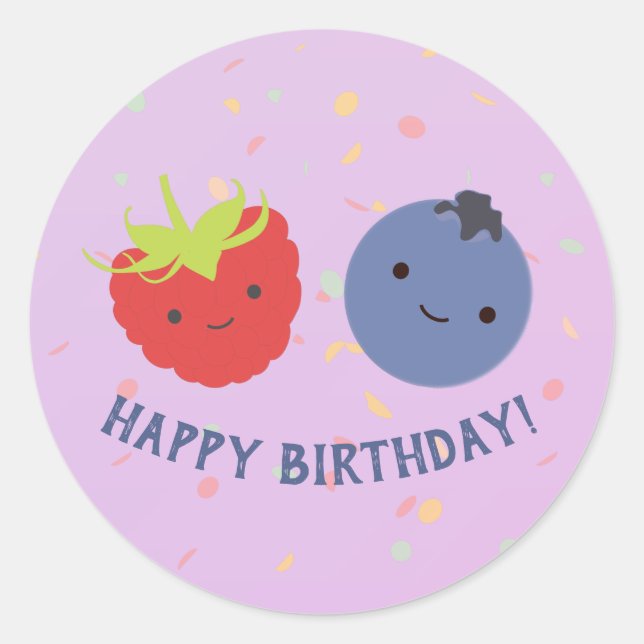 Adesivo Redondo Cute Berry Happy Birthday Kawaii Berries (Frente)