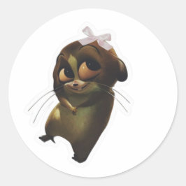Adesivo Redondo Cute Big Eyes Animal Sticker with White Bow