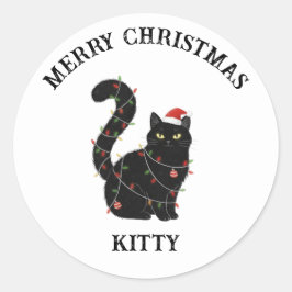 Adesivo Redondo Cute Black Cat Christma sSticker